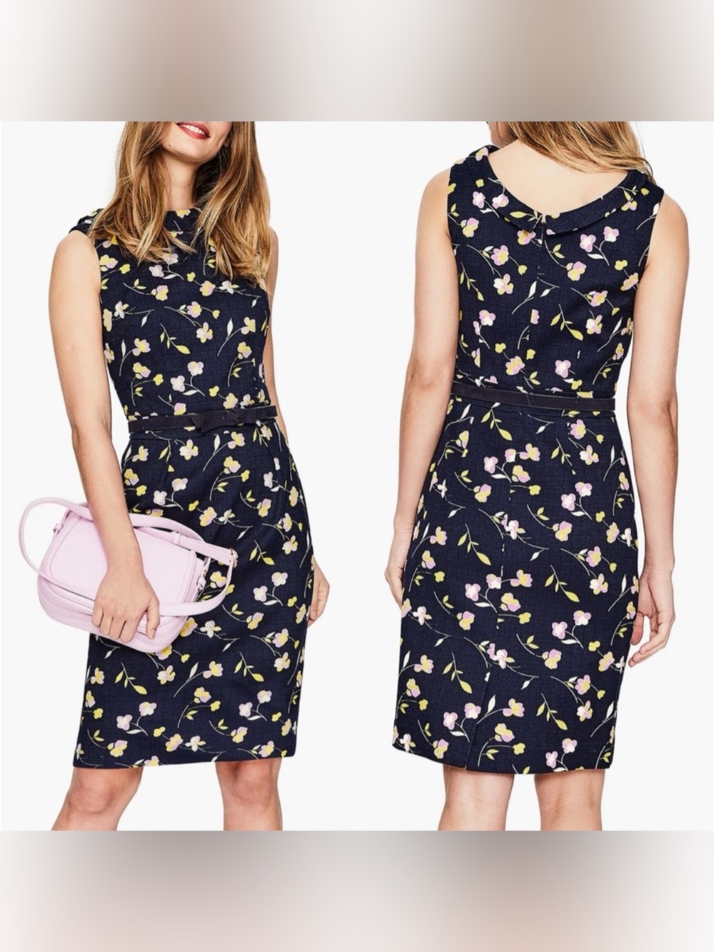Boden‎ Size 2P Martha Navy Floral Sleeveless Sheath Dress